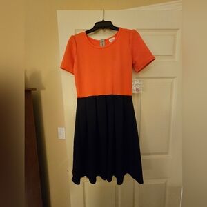 NWT LulaRoe Amelia Orange Navy Color Block Dress Size M
